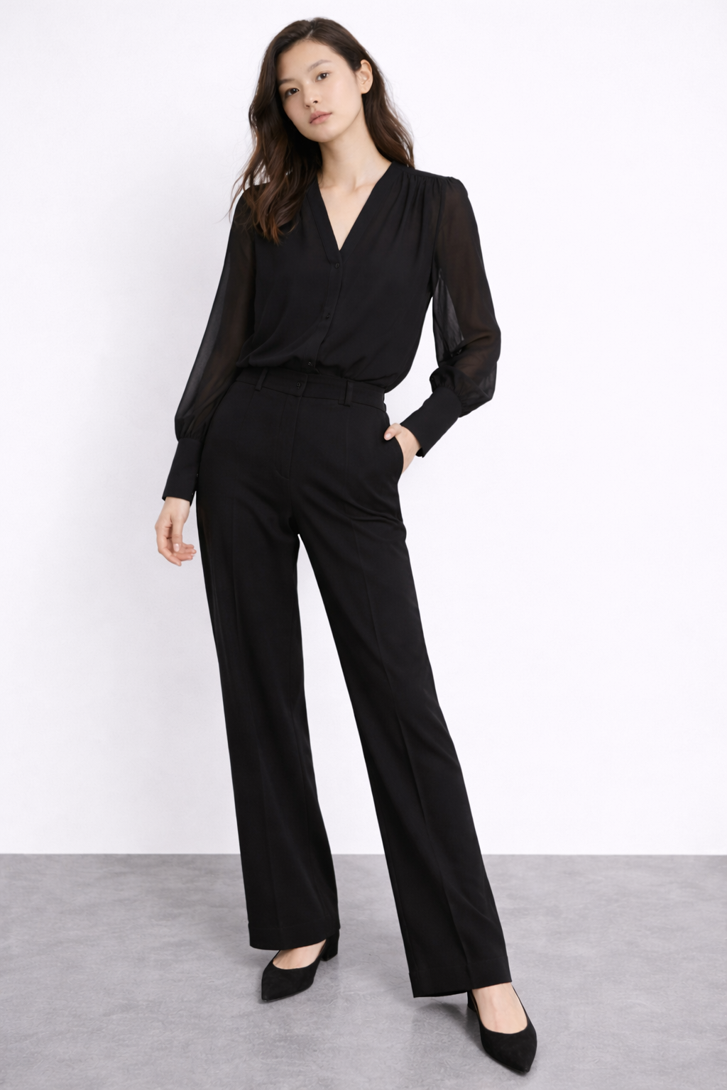 Sheer V-Neck Blouse