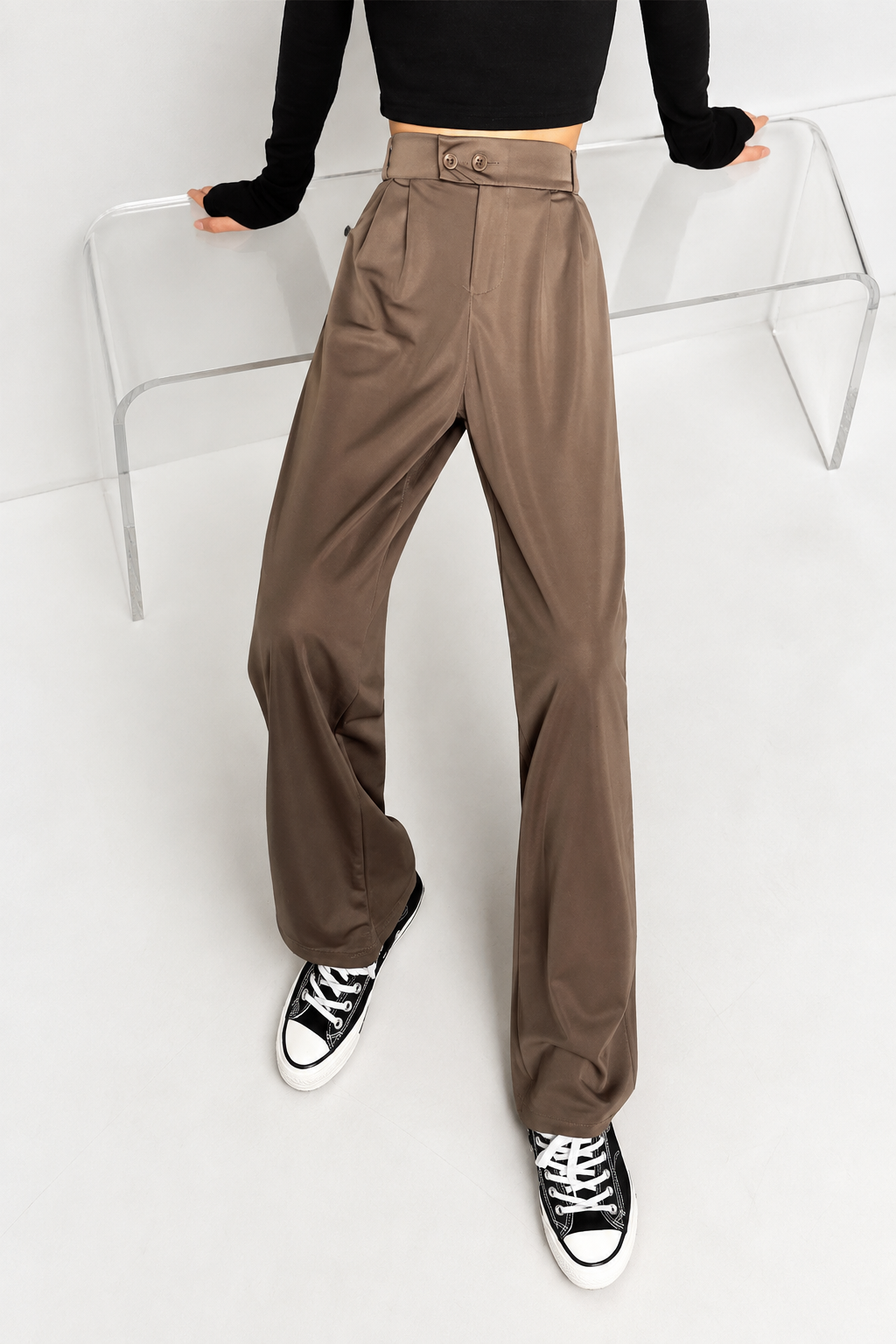 Double-Button Straight Leg Trousers