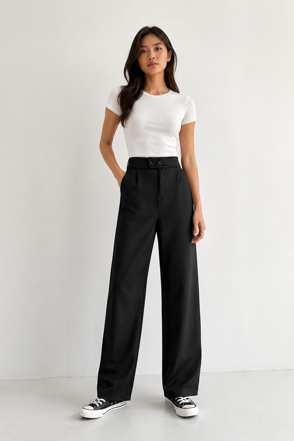 Double-Button Straight Leg Trousers
