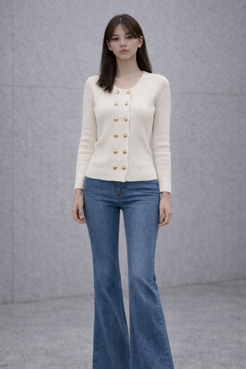 Double-Breasted Ribbed Knit Cardigan