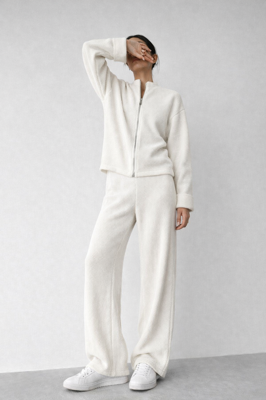 Soft Knit Zip Jacket & Wide Pants Set