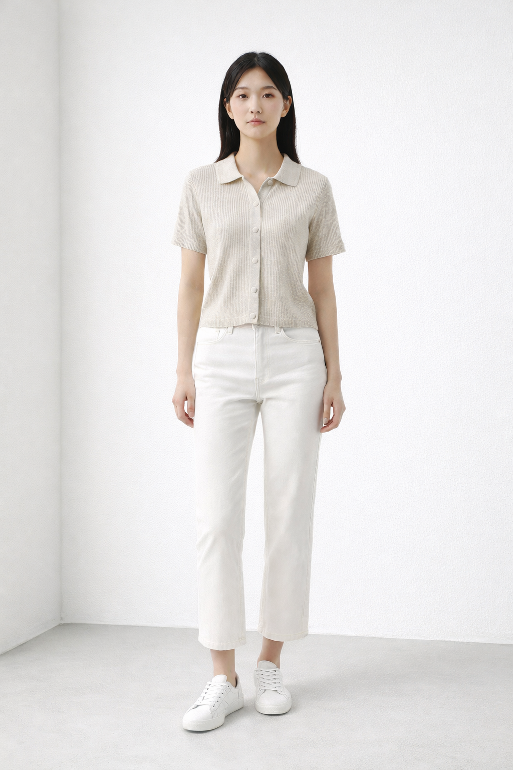 Ribbed Knit Polo Top