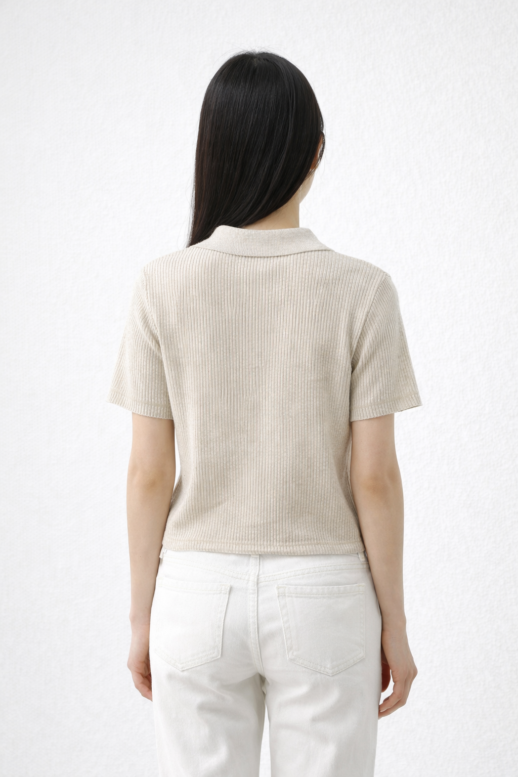 Ribbed Knit Polo Top
