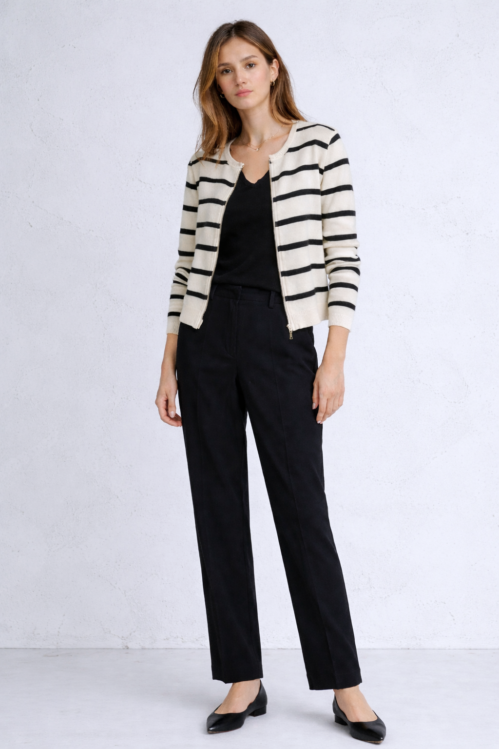 Striped Zip Knit Cardigan