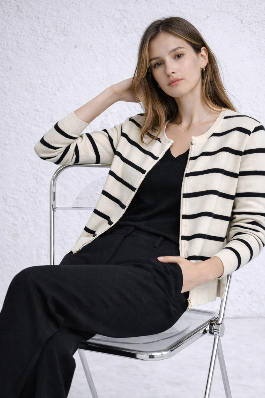 Striped Zip Knit Cardigan