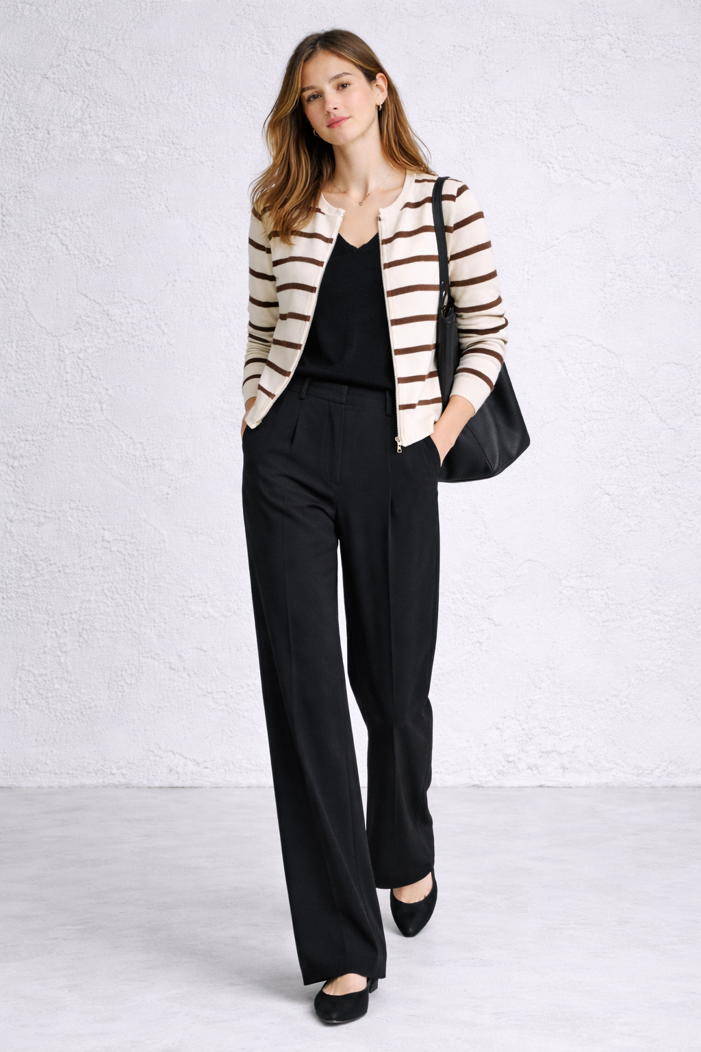 Striped Zip Knit Cardigan