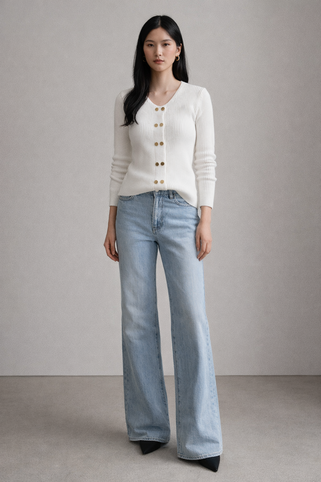 Double-Breasted Ribbed Knit Cardigan