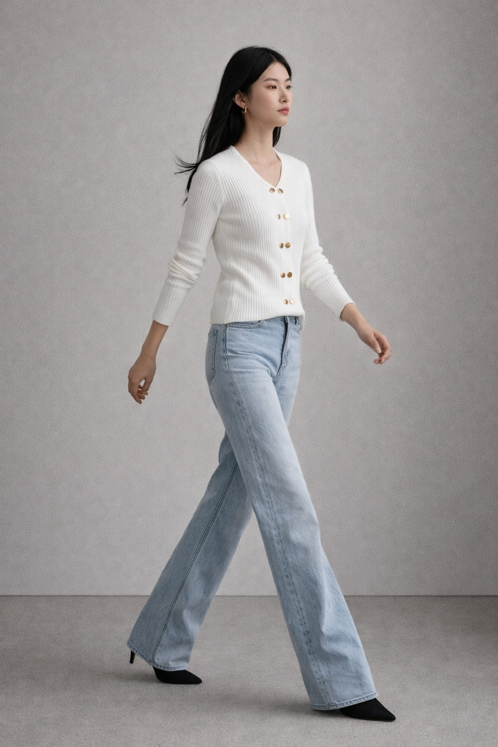 Double-Breasted Ribbed Knit Cardigan