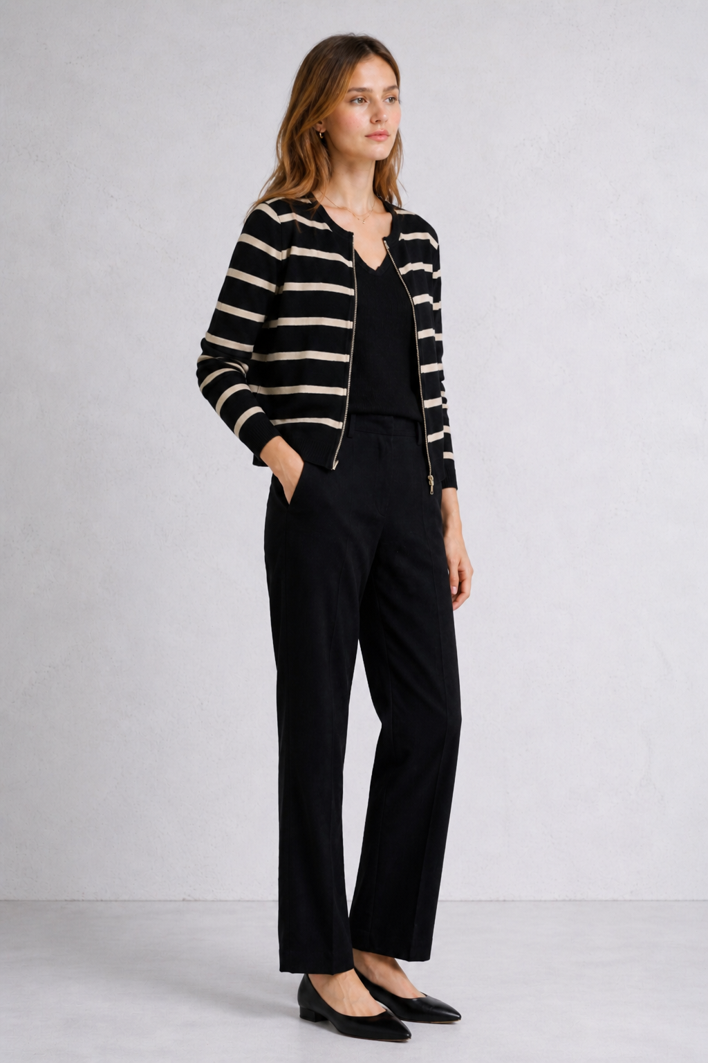 Striped Zip Knit Cardigan