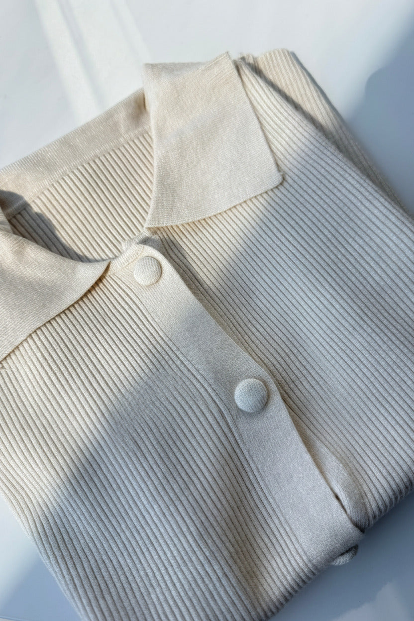 Ribbed Knit Polo Top